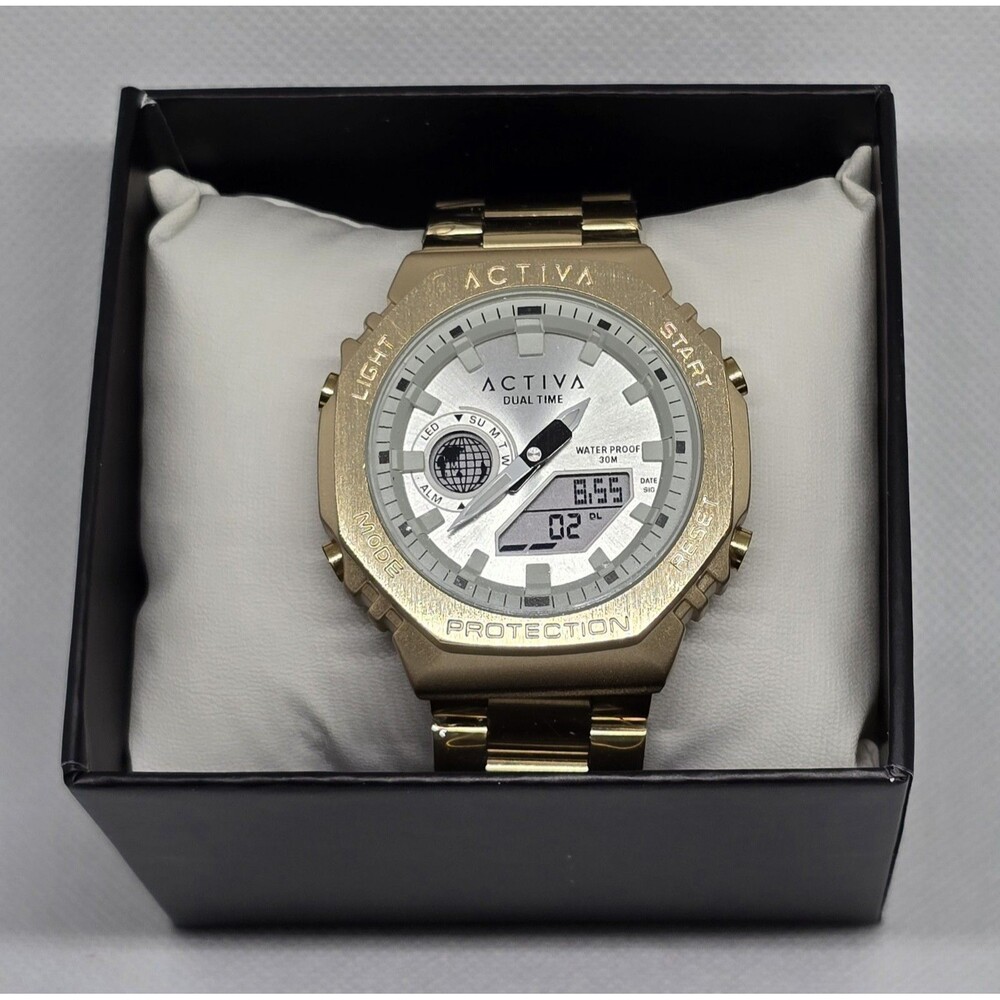 Activa x Invicta Digital Unisex Watch 45.5mm, Gold Band, White Dial NEW W/ Box! - Picture 2 of 8